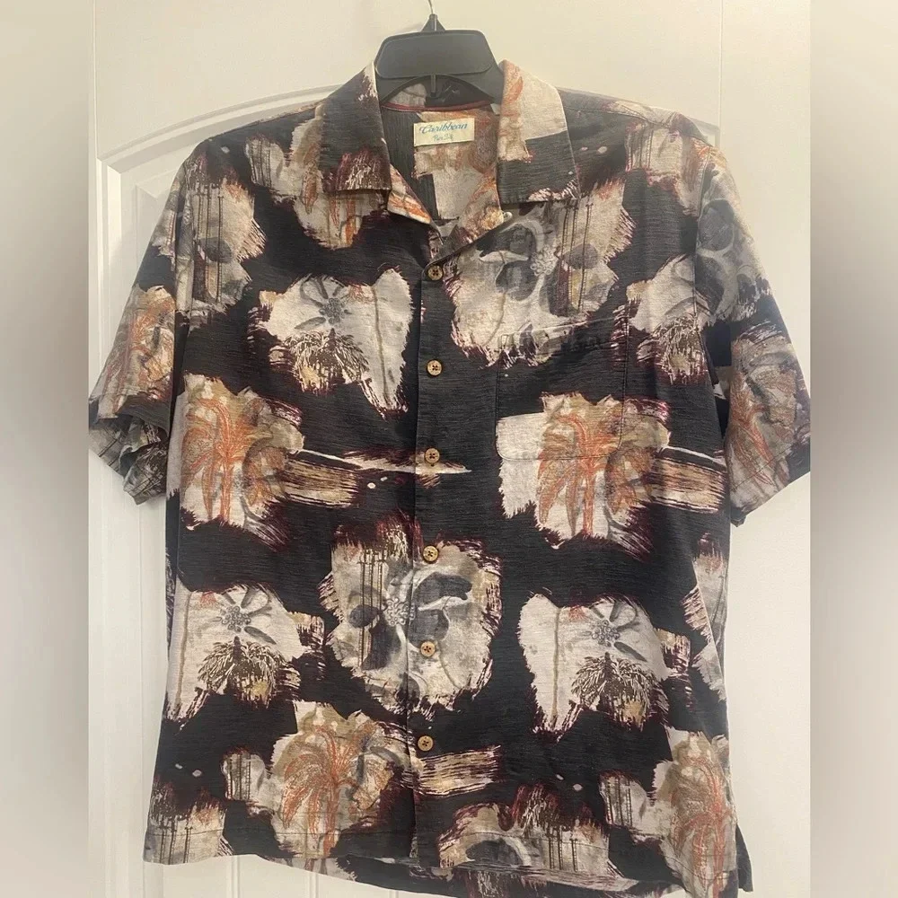 Mens Caribbean 100% silk shirt size large vacation cruise camp shirt